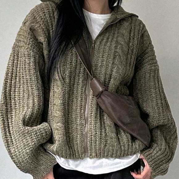 Drop Shoulder Zipper Front Cardigan - Picture 5 of 5